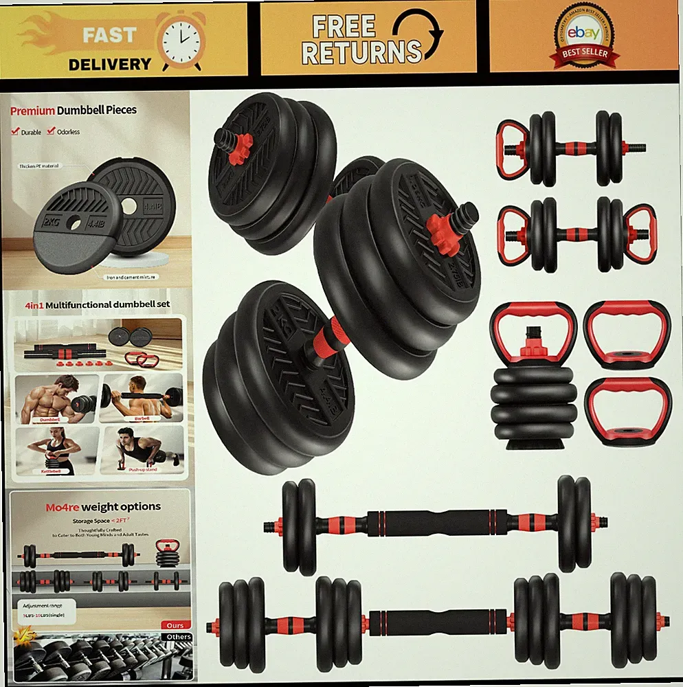 Adjustable Dumbbells Set 20-80lbs, 4-in-1 Free Weights for Home Gym, Barbell/Ket