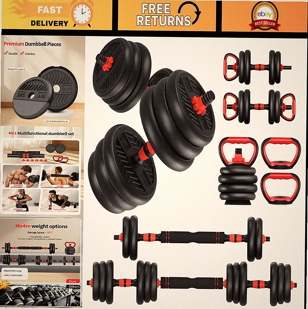 Adjustable Dumbbells Set 20-80lbs, 4-in-1 Free Weights for Home Gym, Barbell/Ket