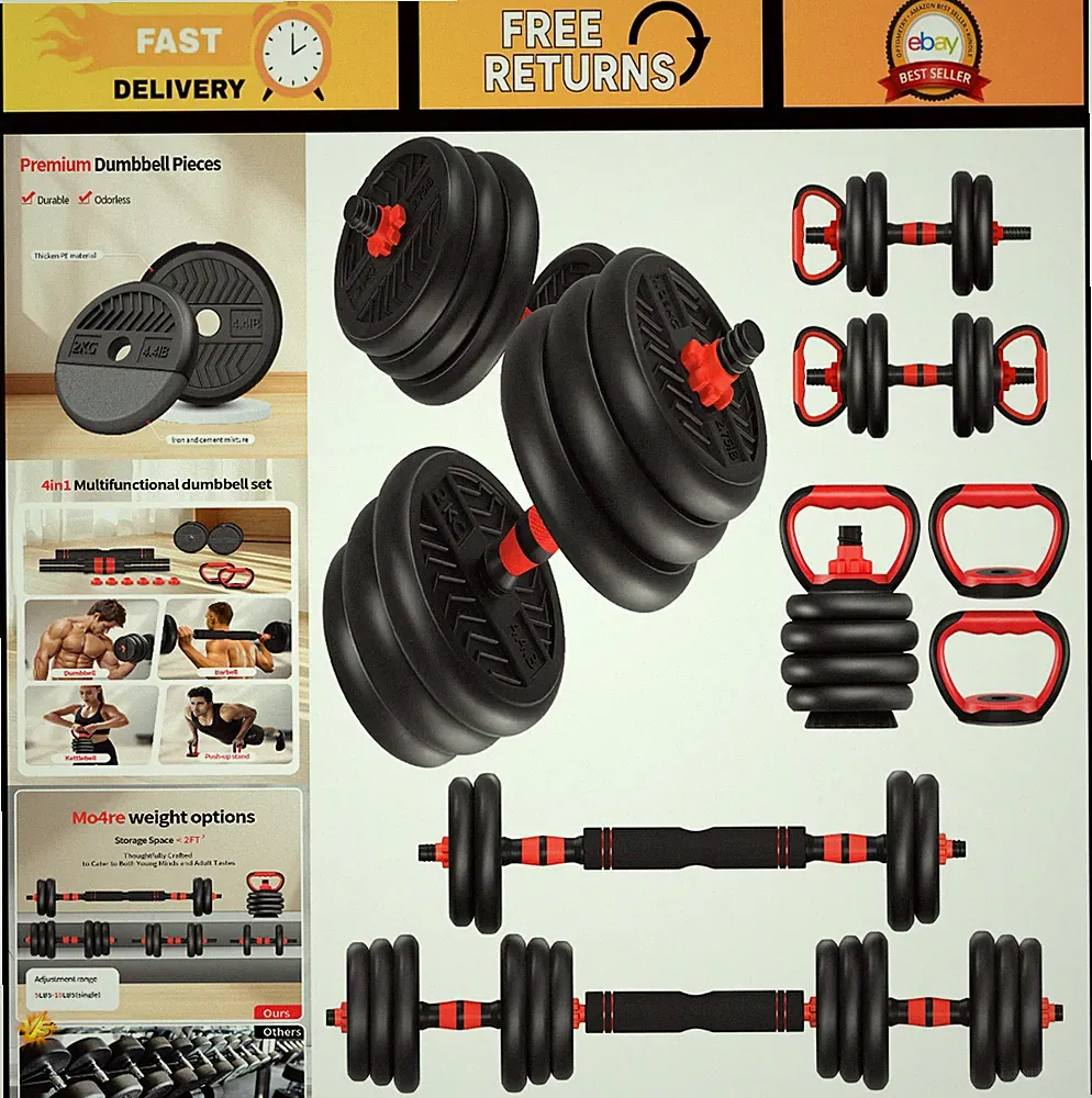 Adjustable Dumbbells Set 20-80lbs, 4-in-1 Free Weights for Home Gym, Fitness Equ