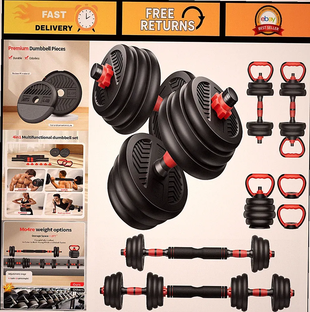 Adjustable Dumbbells Set 20-80lbs, 4-in-1 Weight System for Home Gym Fitness