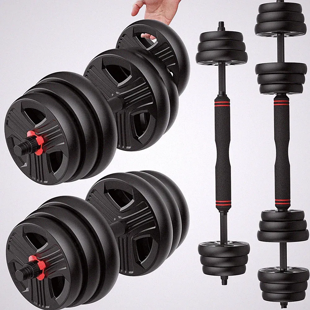 Adjustable Dumbbells Set 20-80lbs Free Weights 2-in-1 Barbell Kettlebell