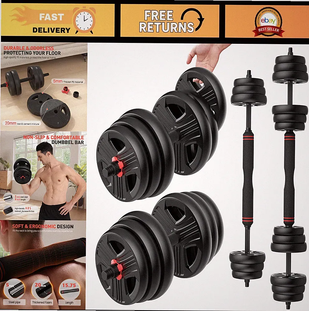 Adjustable Dumbbells Set 20-80lbs with Connector, 2-in-1 Barbell & Kettlebell fo