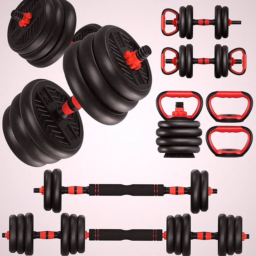 Adjustable Dumbbells Set 20LBS 4-in-1 Barbell Kettlebell Push Up Stand Home Gym