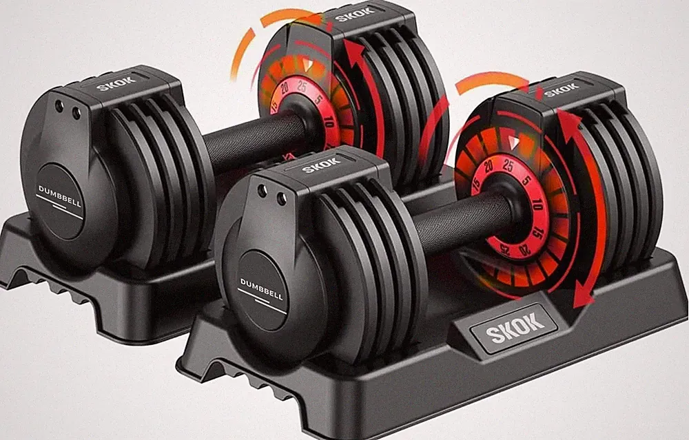 Adjustable Dumbbells Set 25/55 lbs with Tray - Fast Weight Change for Home Gym