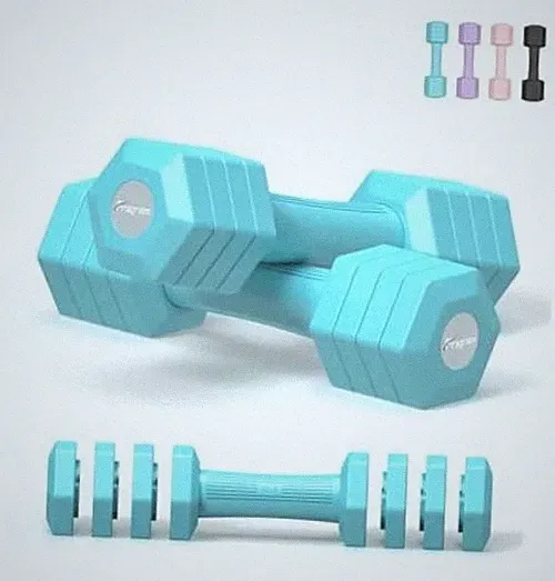 Adjustable Dumbbells Set, 4 in 1 Hand Weights Set Blue 10 lbs Pair [5 lbs Each]