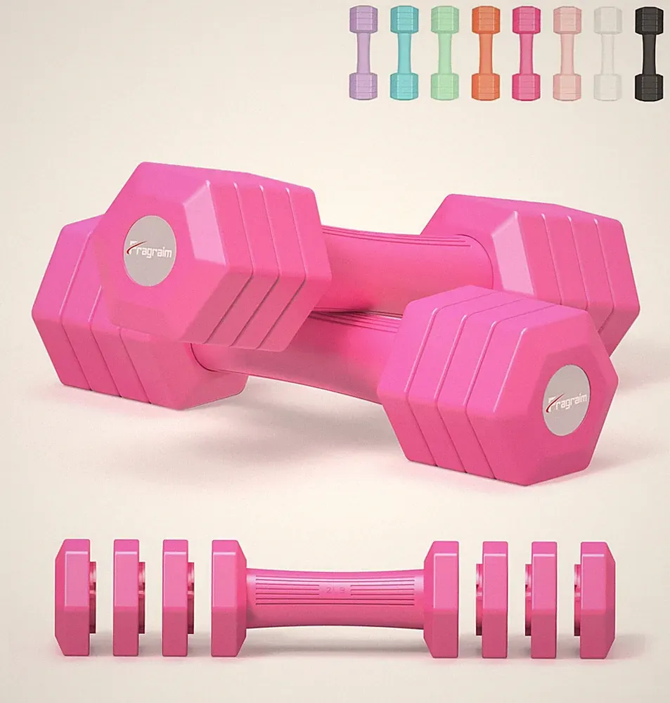 Adjustable Dumbbells Set, 4 in 1 Hand Weights Set for Women Men 10 LB Dumbbel...