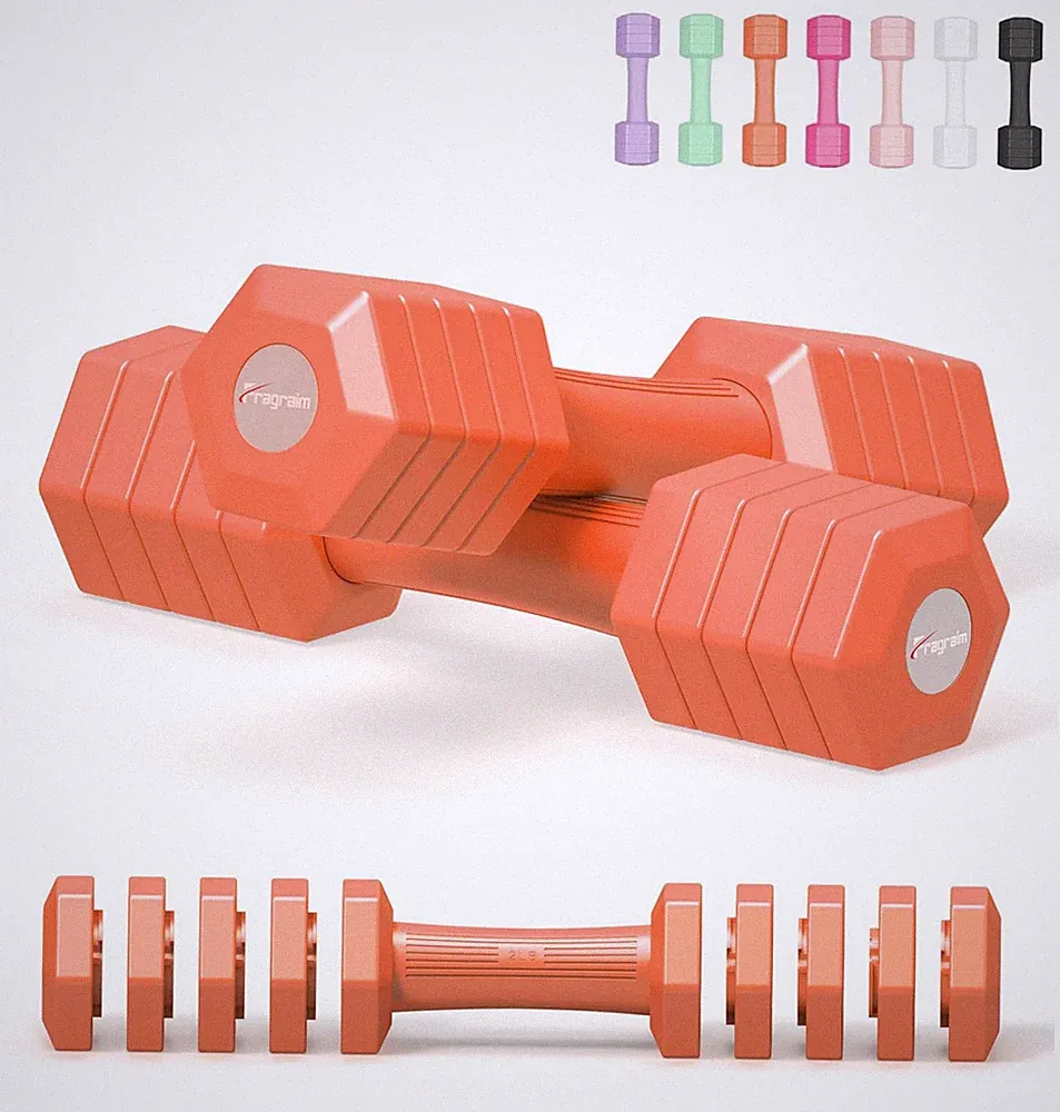Adjustable Dumbbells Set, 4 in 1 Hand Weights Set for Women Men 12 LB Dumbbel...