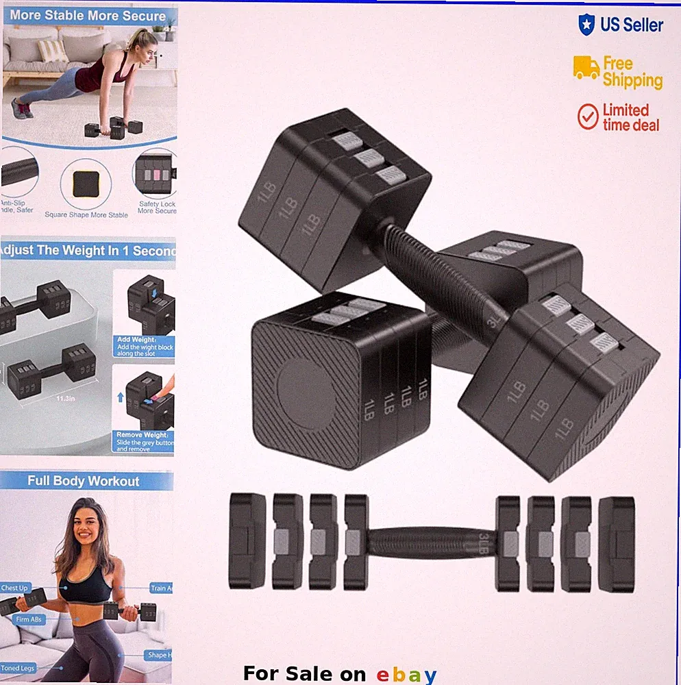 Adjustable Dumbbells Set 5-in-1 Weights 3lb to 11lb Non-Slip Handle Square