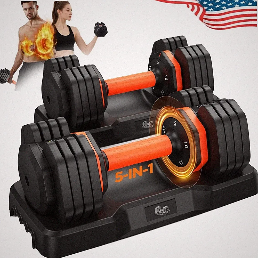 Adjustable Dumbbells Set 50/110 lbs, 5/10 Weight Levels with Storage Tray