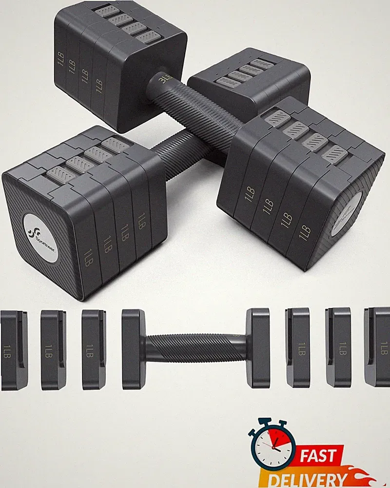 Adjustable Dumbbells Set 5in1 10LB Pair Quick Change Free Weights Home Gym