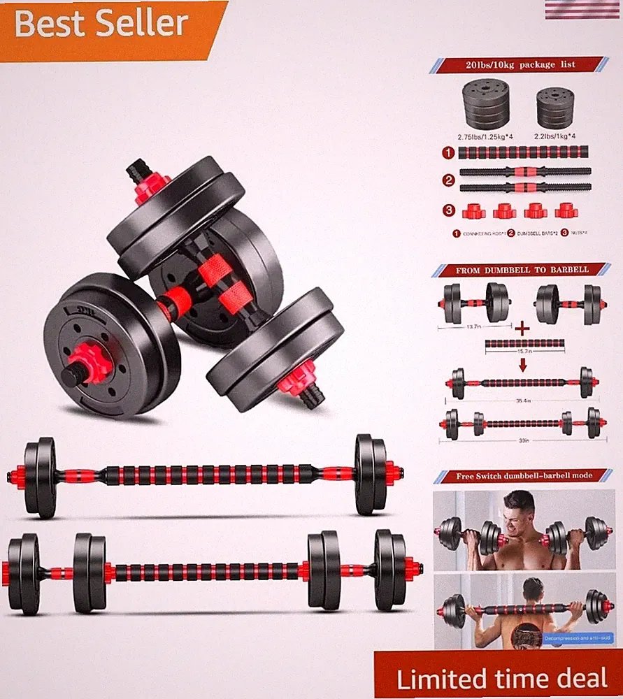Adjustable Dumbbells Set for Home Gym - Lightweight & Convertible Barbell