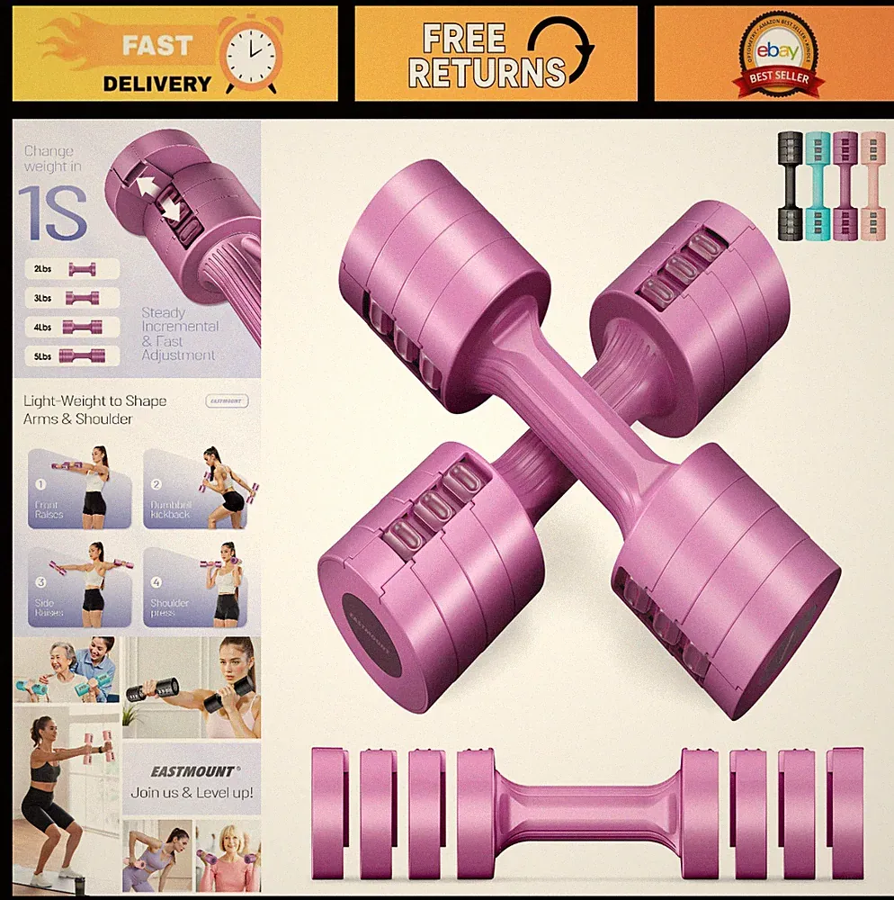 Adjustable Dumbbells Set of 2 - 10 lb Total Free Weights for Home Gym, Fast Adju