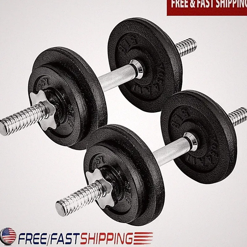 Adjustable Dumbbells Set of 2 40LB Weight Plates Cast Iron Non-Slip Grip Fitness