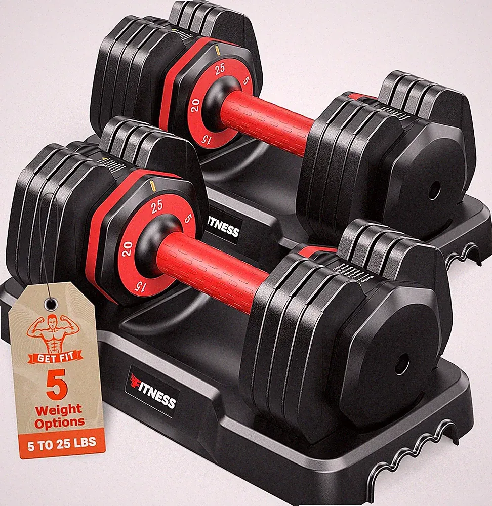 Adjustable Dumbbells Set of 2, 5-In-1/10-In-1/16-In-1 Quick-Lock Hand Weights 25