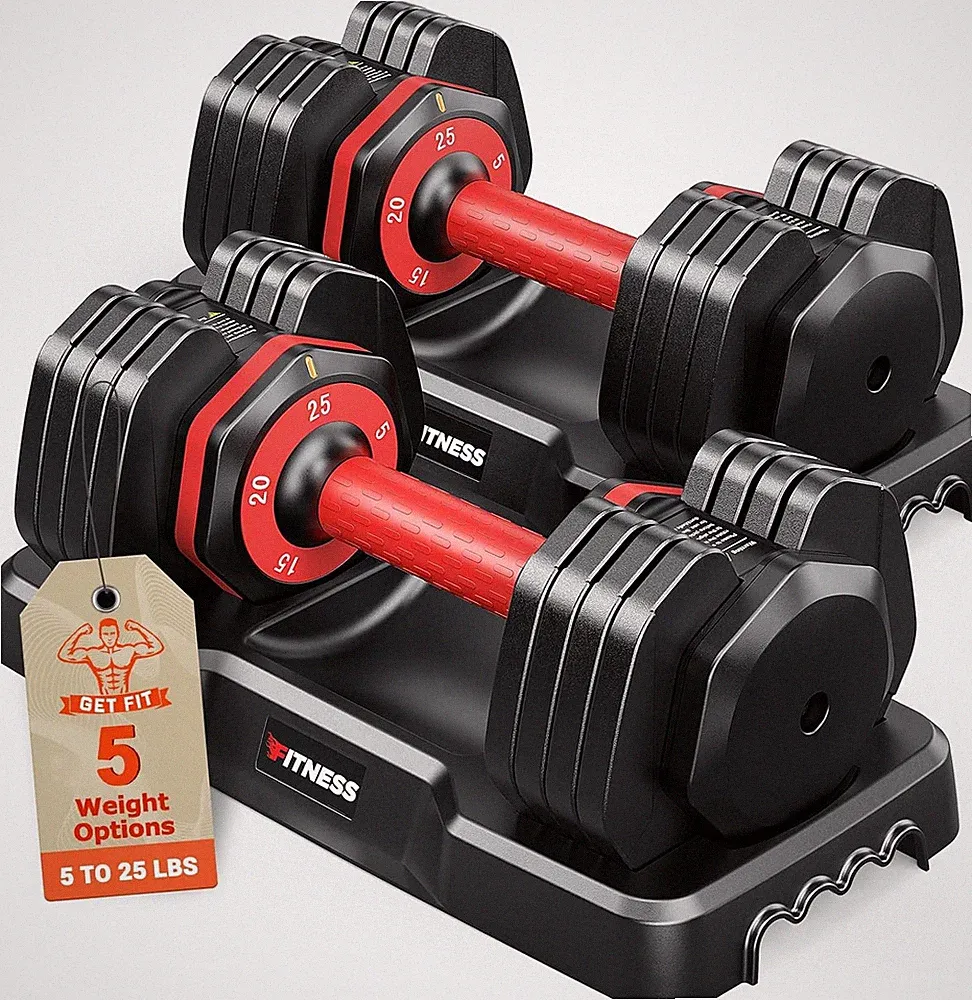 Adjustable Dumbbells Set of 2 5-in-1/10-in-1/16-in 1 Quick-Lock Hand Weights