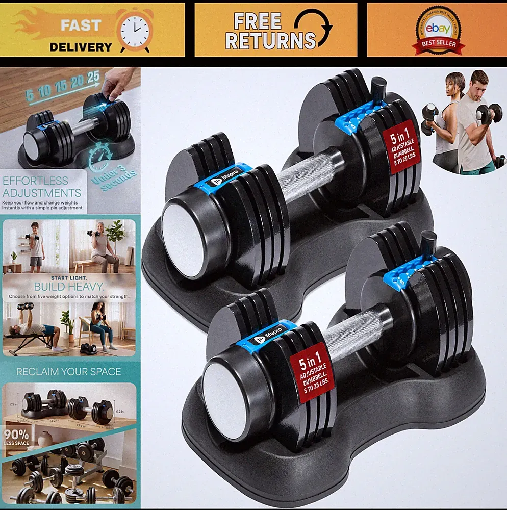 Adjustable Dumbbells Set - Quick-Adjust Space-Saving Weights for Home Gym Fitnes