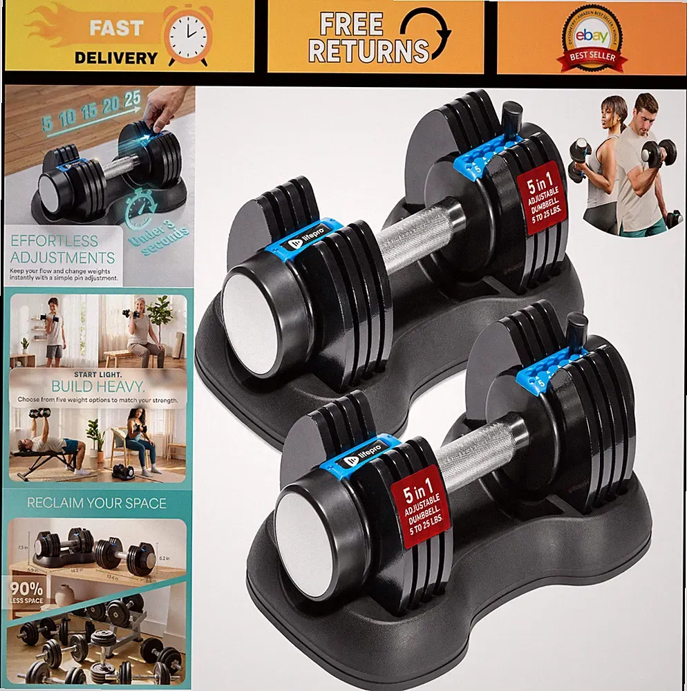 Adjustable Dumbbells Set - Quick-Adjust Space-Saving Weights for Home Gym Fitnes