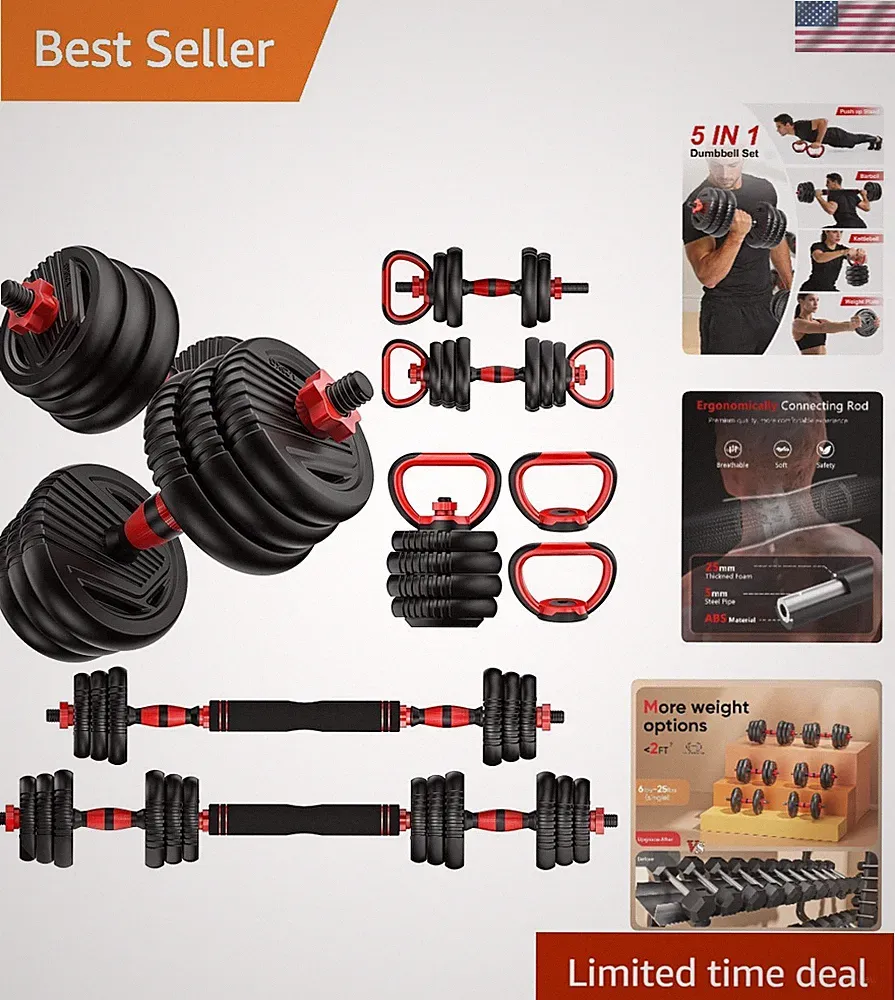 Adjustable Dumbbells Set, Safely Transforms into Barbell & Kettlebell