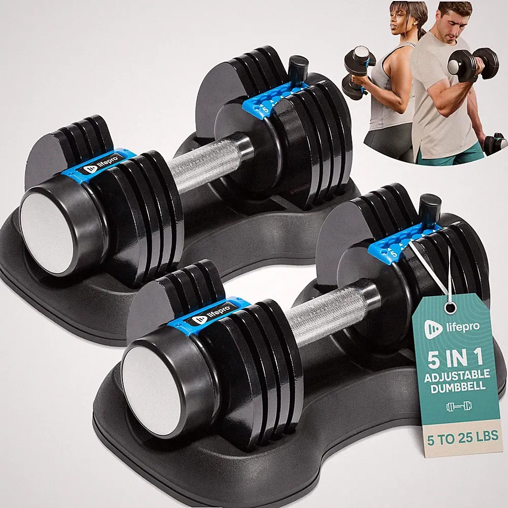 Adjustable Dumbbells Set/Single - 15lb 43lb 55lb 90lb 25 lb Dumbbell Sets wit...
