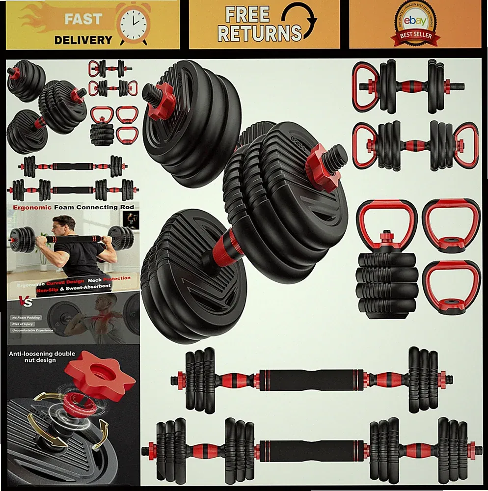 Adjustable Dumbbells Set with Connector for Home Gym Fitness Exercises