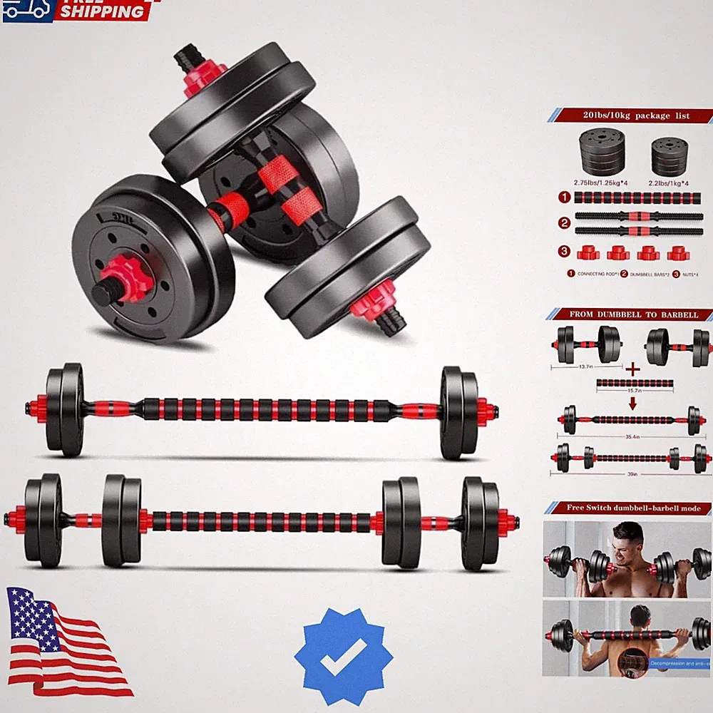 Adjustable-Dumbbells-Sets,Free Weights-Dumbbells Set of 2 Convertible To Barb...