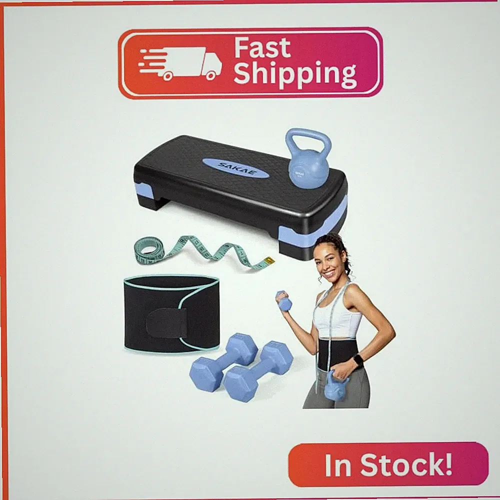 Adjustable Exercise Stepper Kit with Dumbbells & Kettlebell & Weightlifting Belt