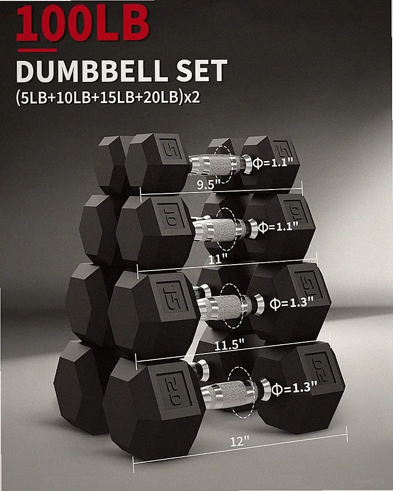 Adjustable Hex Dumbbell Set - 5-50 LB Rubber Coated Cast Iron Weights Pair