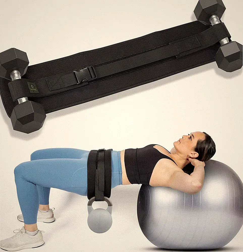 Adjustable Hip Thrust Belt for Dumbbells, Kettlebells & Plates | Slip-Resista...