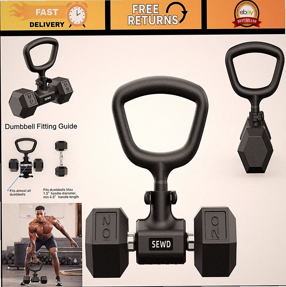 Adjustable Kettlebell Handle - Convert Dumbbells to Kettlebell, 220LB Capacity