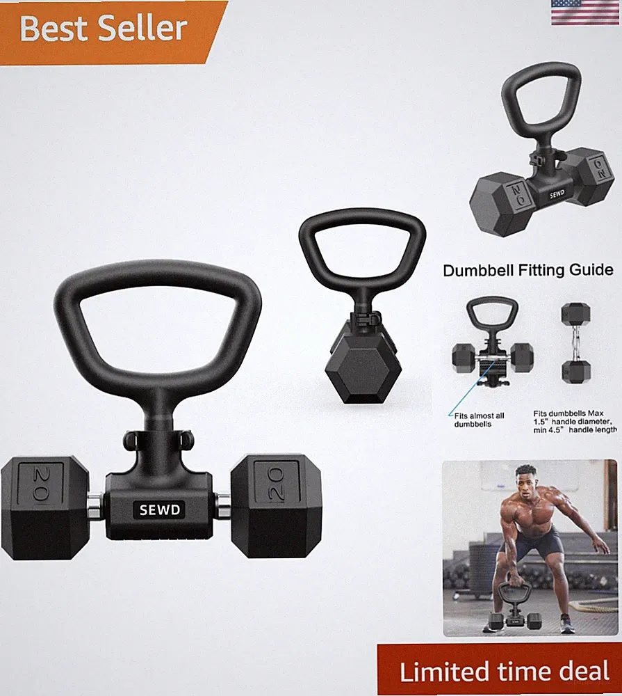 Adjustable Kettlebell Handle for Dumbbells - 220LB Capacity, Portable!