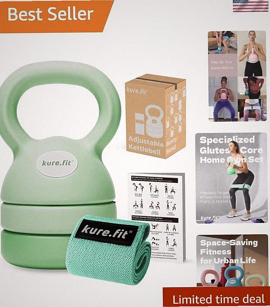 Adjustable Kettlebell Set 5-12LB with Resistance Band for Home Workouts