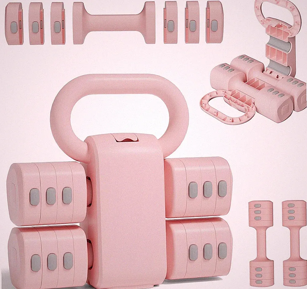 Adjustable Pink Dumbbell & Kettlebell Set for Women's Home Fitness 2.2-12.1Lbs