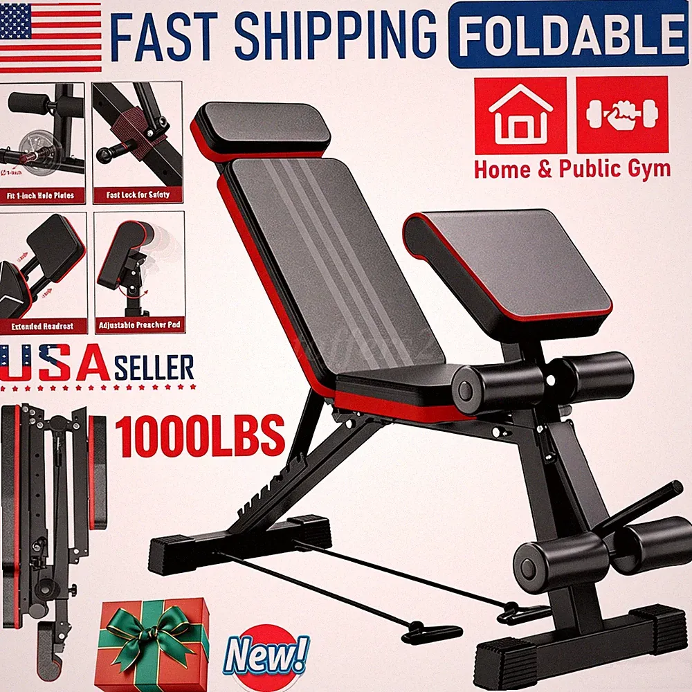 Adjustable Utility 1000 LBS Bench Weight Bench Home Gym Fitness Workout Exercise