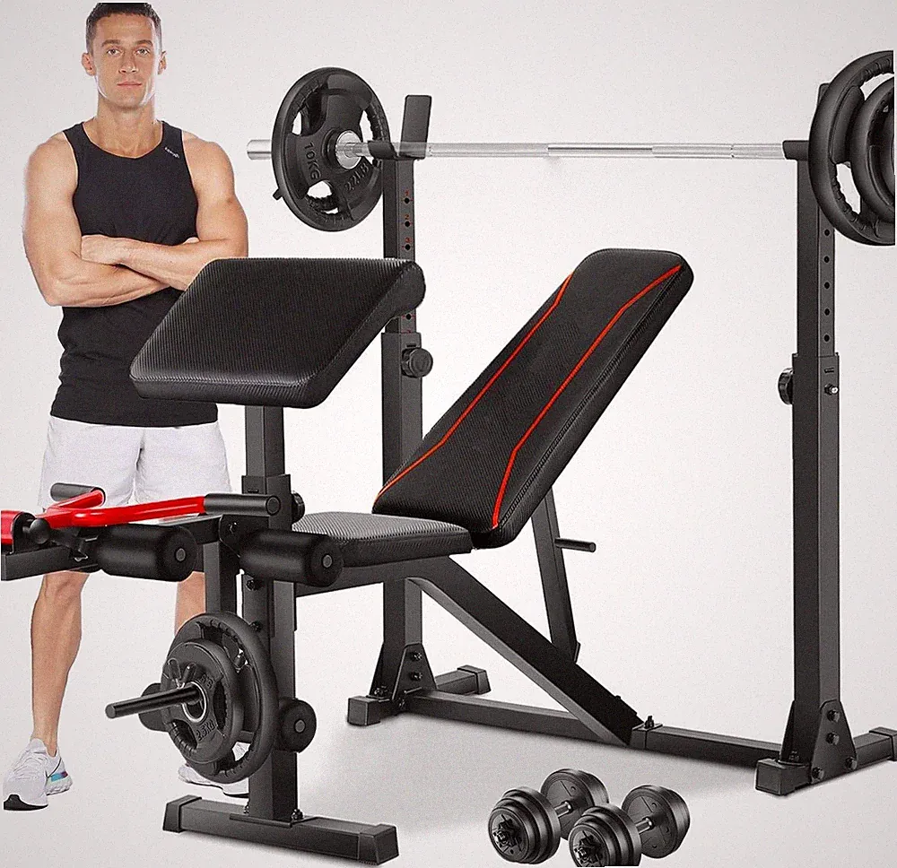 Adjustable Weight Bench 900LBS Olympic Workout Bench with Barbell Rack Full Body