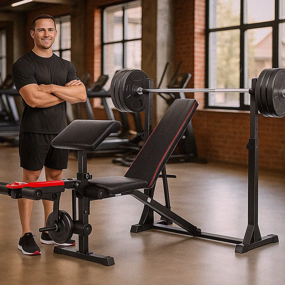 Adjustable Weight Bench Bench Press with Squat Rack Olympic Workout for Home Gym