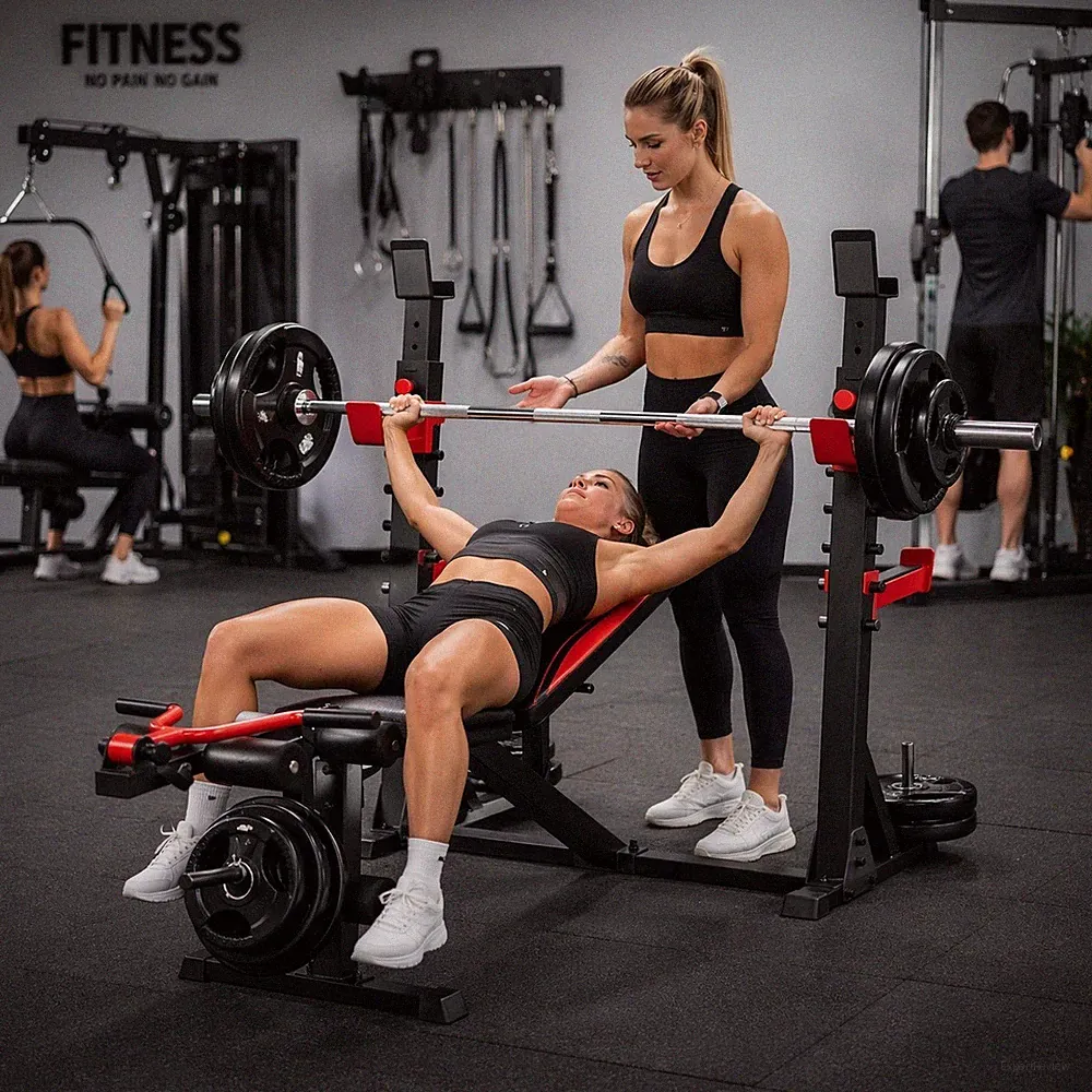 Adjustable Weight Bench Press with Squat Rack Folding Multi-Function for Home Gy