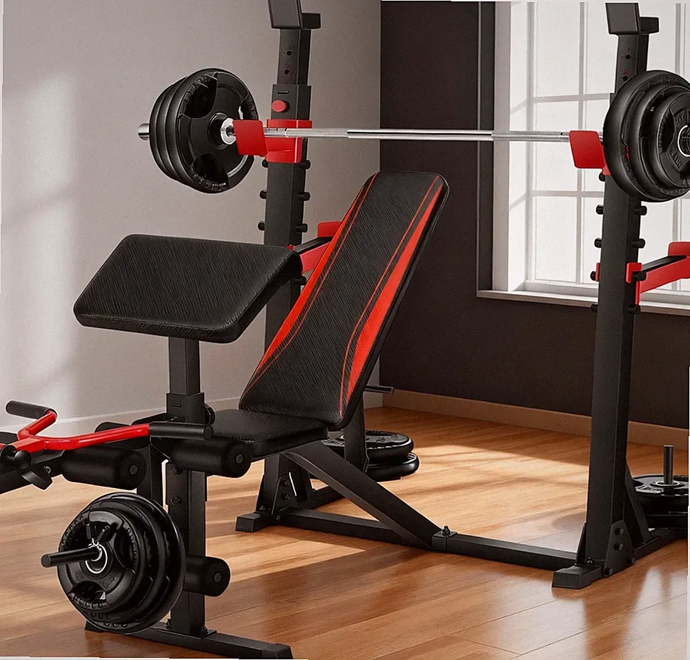 Adjustable Weight Bench Press with Squat Rack Multi-Purpose Workout for Home Gym