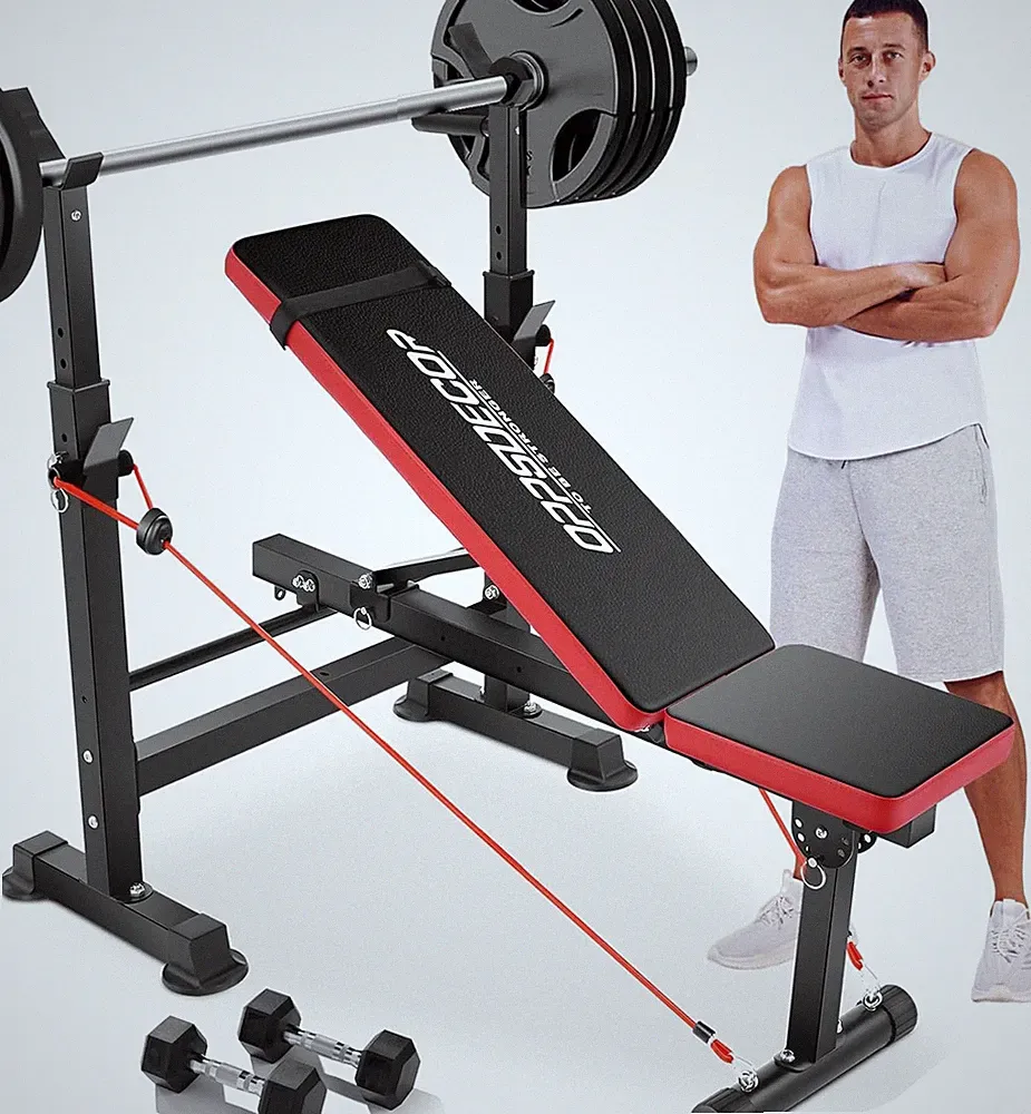 Adjustable Weight Bench Set with Squat Barbell Rack, Removable Foot Bracket