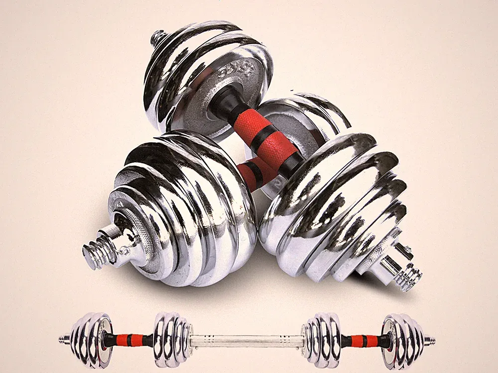 Adjustable Weight To 66 lbs Cast Iron Dumbbell Barbell Set Home Gym Work Out