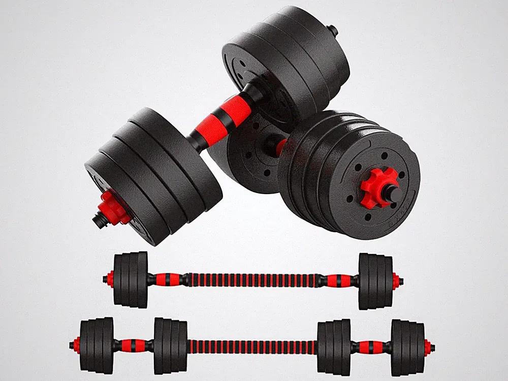 Adjustable Weight To 66lbs Dumbbell Barbell Set Home Fitness Gym Work Out