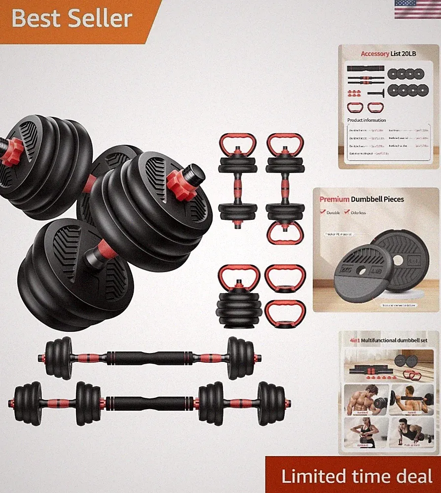 Adjustable Workout Dumbbells Set - 4 Functions for Total Body Fitness - 20-80lbs
