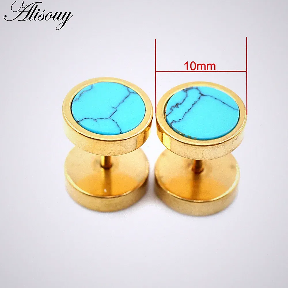 Alisouy 2pcs Stainless Steel Double Sided Round Stone Dumbbell Mens Women Screw