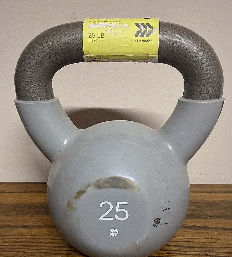 All In Motion 25lb Cast Iron Kettlebell With Vinyl Coating Scuffed And Stained
