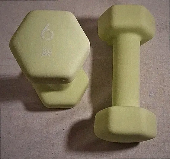 All In Motion - 6 LB Weights - Rubber Coated AIM Dumbbells - Lime - PAIR