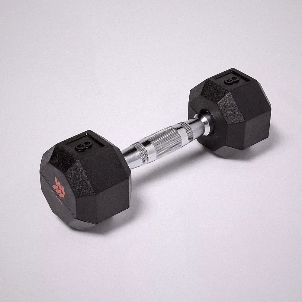 ALL IN MOTION HEX DUMBBELL 8LBS RUBBER COATED CHROME HANDLE ARM WORKOUT - BLACK