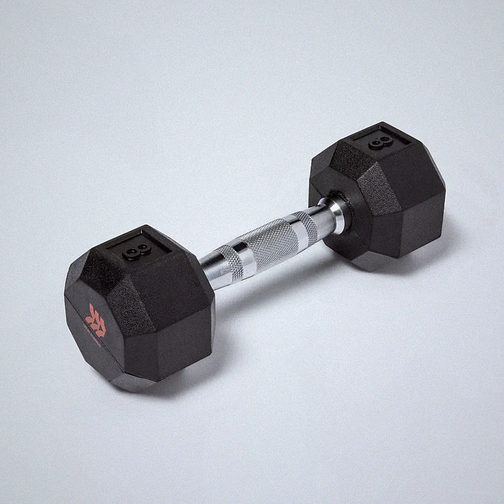ALL IN MOTION HEX DUMBBELL 8LBS RUBBER COATED CHROME HANDLE ARM WORKOUT - BLACK