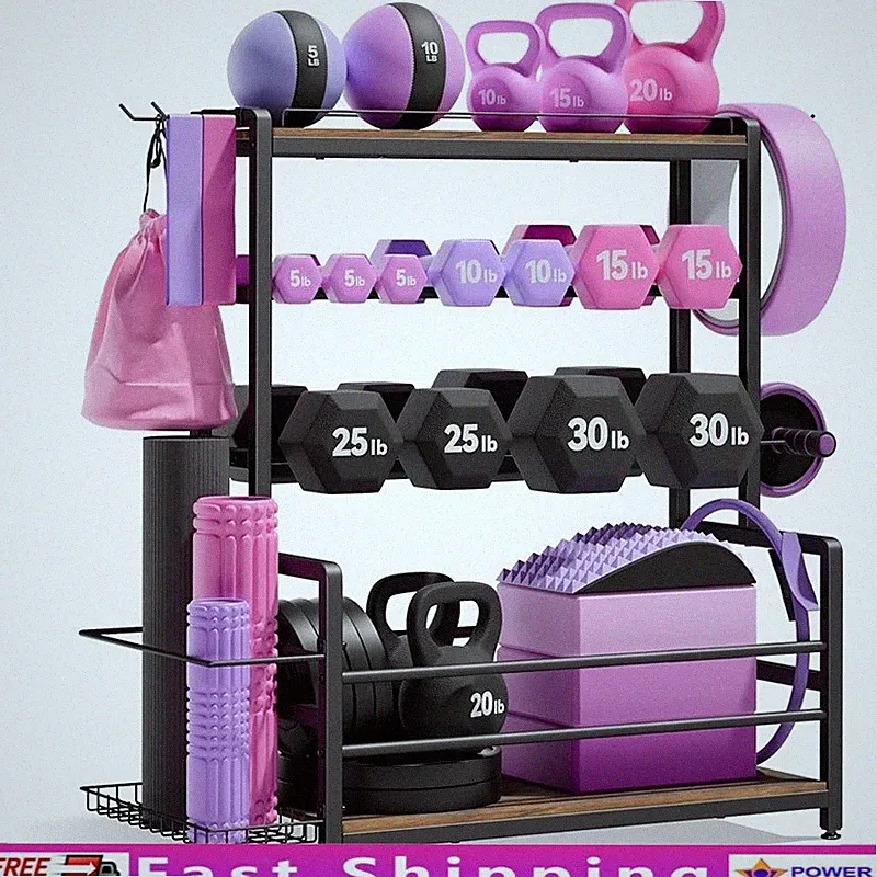 All-in-One Gym Storage Rack Dumbbells Kettlebells Medicine Balls Yoga Equipment