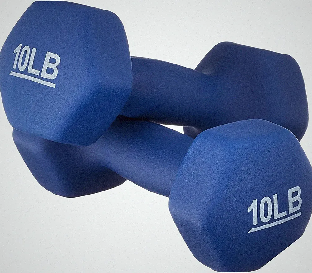 Amazon Basics 10lb Neoprene Dumbbells, Pair, No-Roll Hex Head, Navy Blue