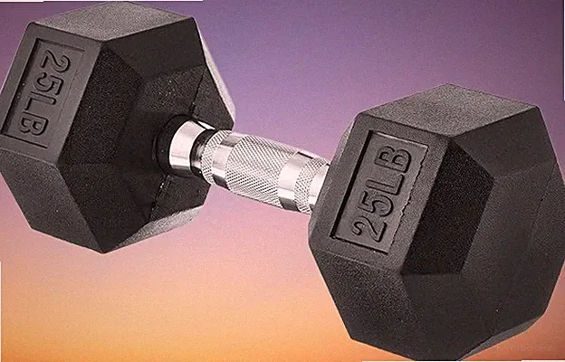 Amazon Basics 25 lb Rubber Hex Dumbbell – Single, Black, Cast Iron Core
