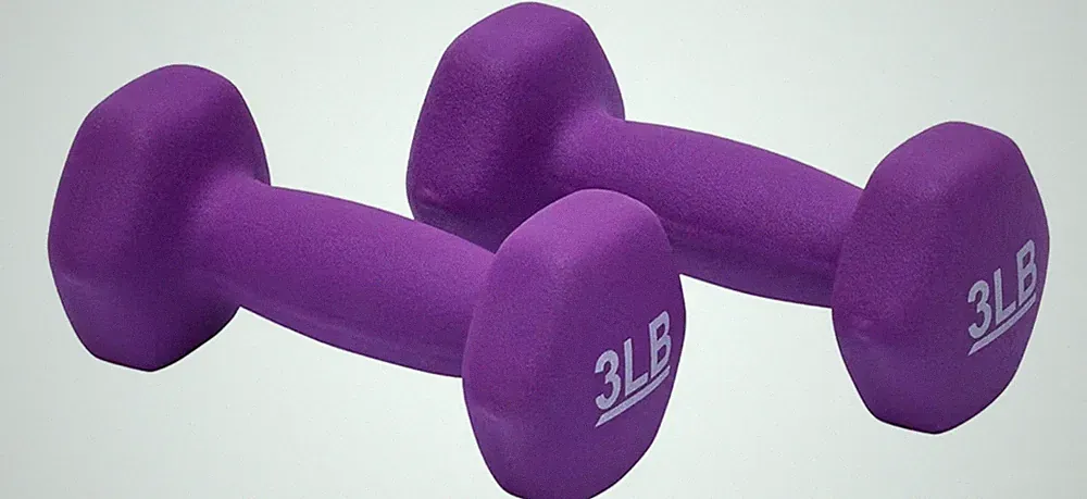 Amazon Basics 3lb Neoprene Dumbbell Set of 2–Hand Weights, Purple, Exercise, Hex